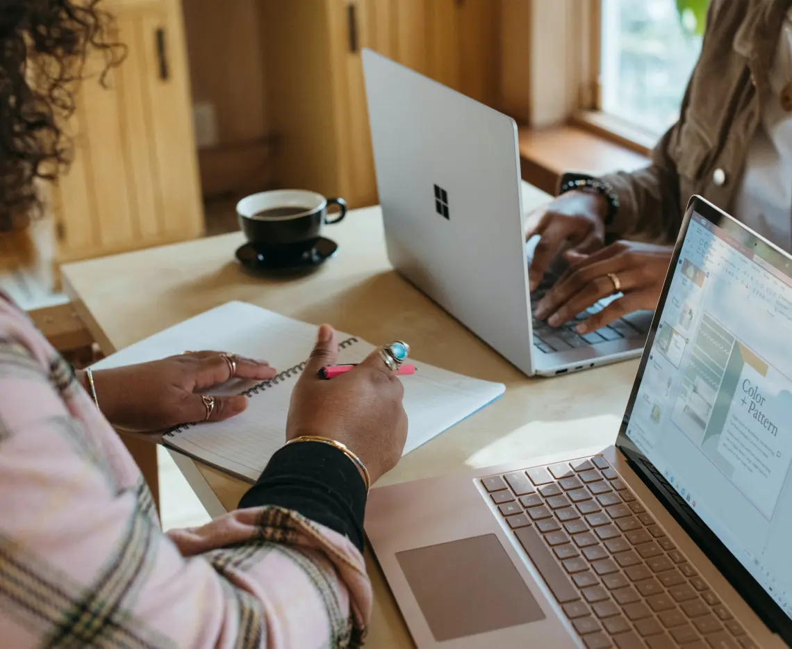 Woman working in cafe